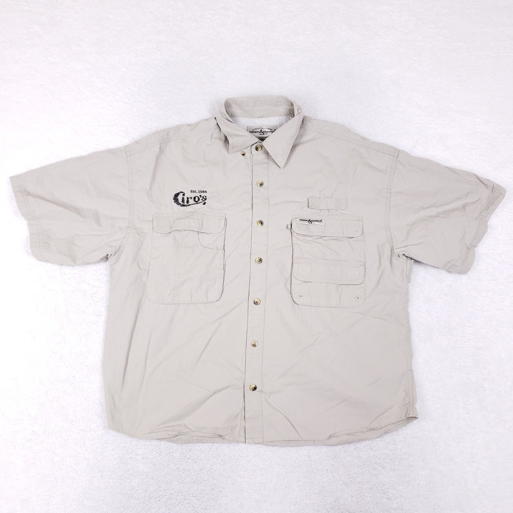 Hook & Tackle Fishing Shirt Mens Large L Short‎ Sleeve Vented Cotton Tan Ciro's